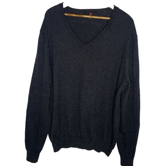 EGARA Sweater Cashmere Blend V Neck Long Sleeve Lightweight Mens XXL Gray Cotton - Picture 1 of 7